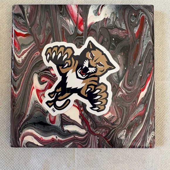 Other - Wildcat Logo Art Piece Poured Painted Tile Coaster Red Black